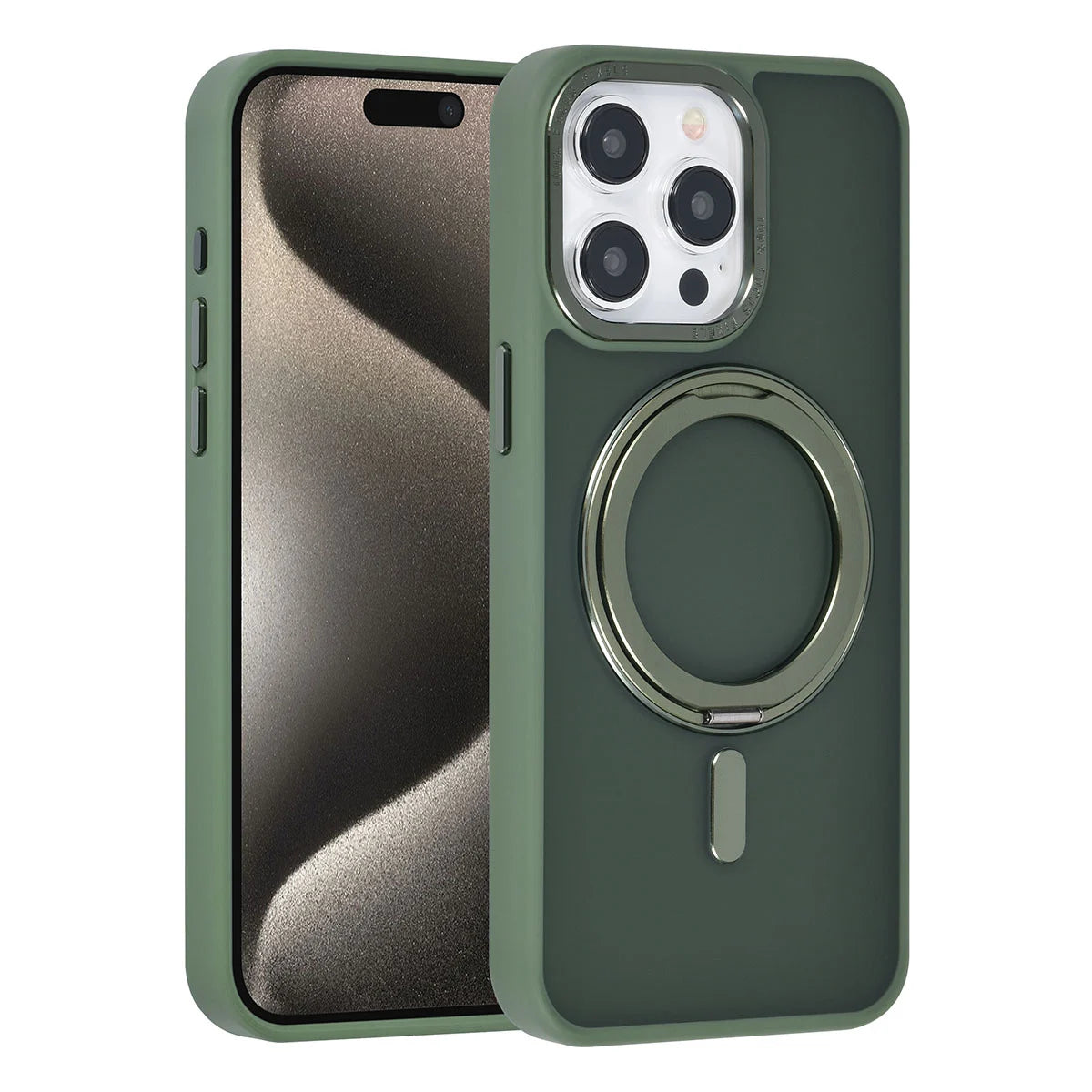 Tuniq iPhone 15 Pro Max - Σκληρή MagSafe Θήκη με Περιστρεφόμενο Δαχτυλίδι Συγκράτησης - Πράσινο