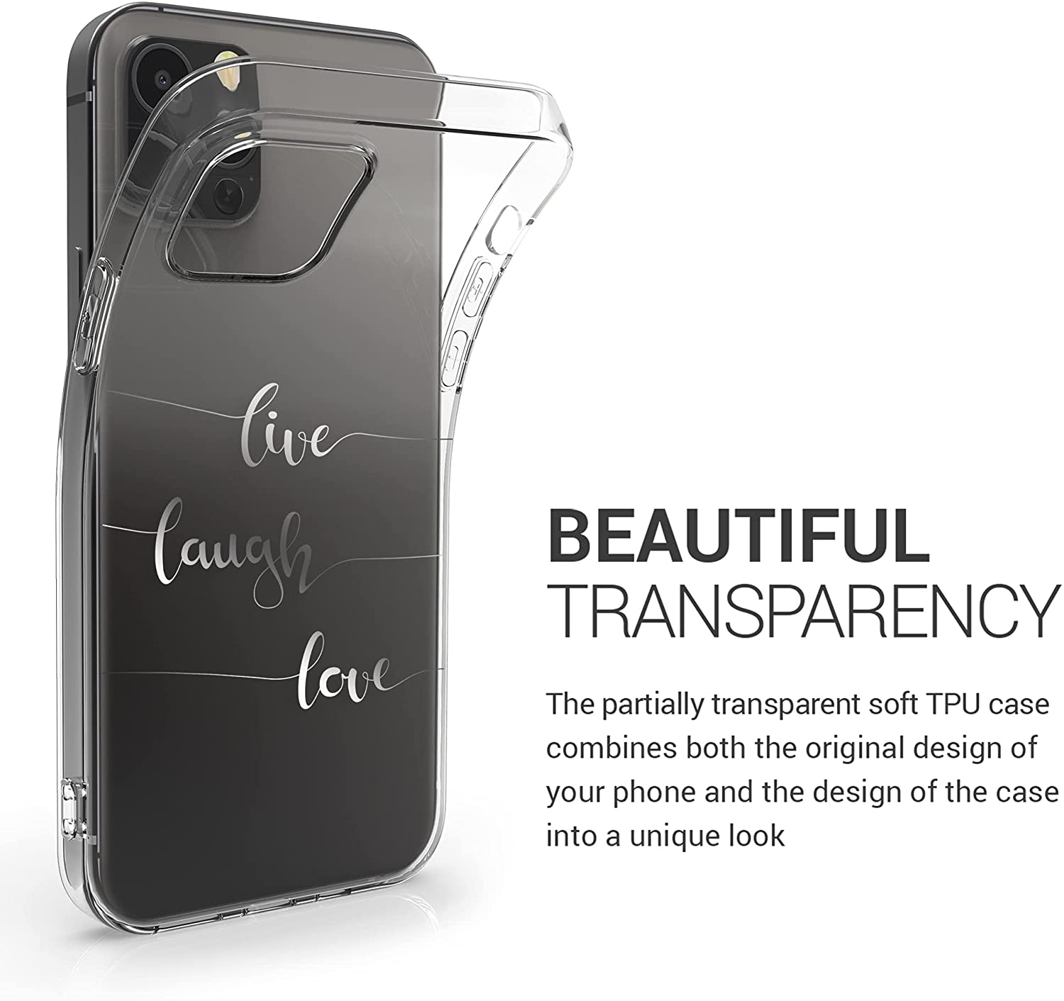 KW iPhone 12 Pro Max Θήκη Σιλικόνης TPU Design Live Laugh Love - Silver / Διάφανη - 53037.08