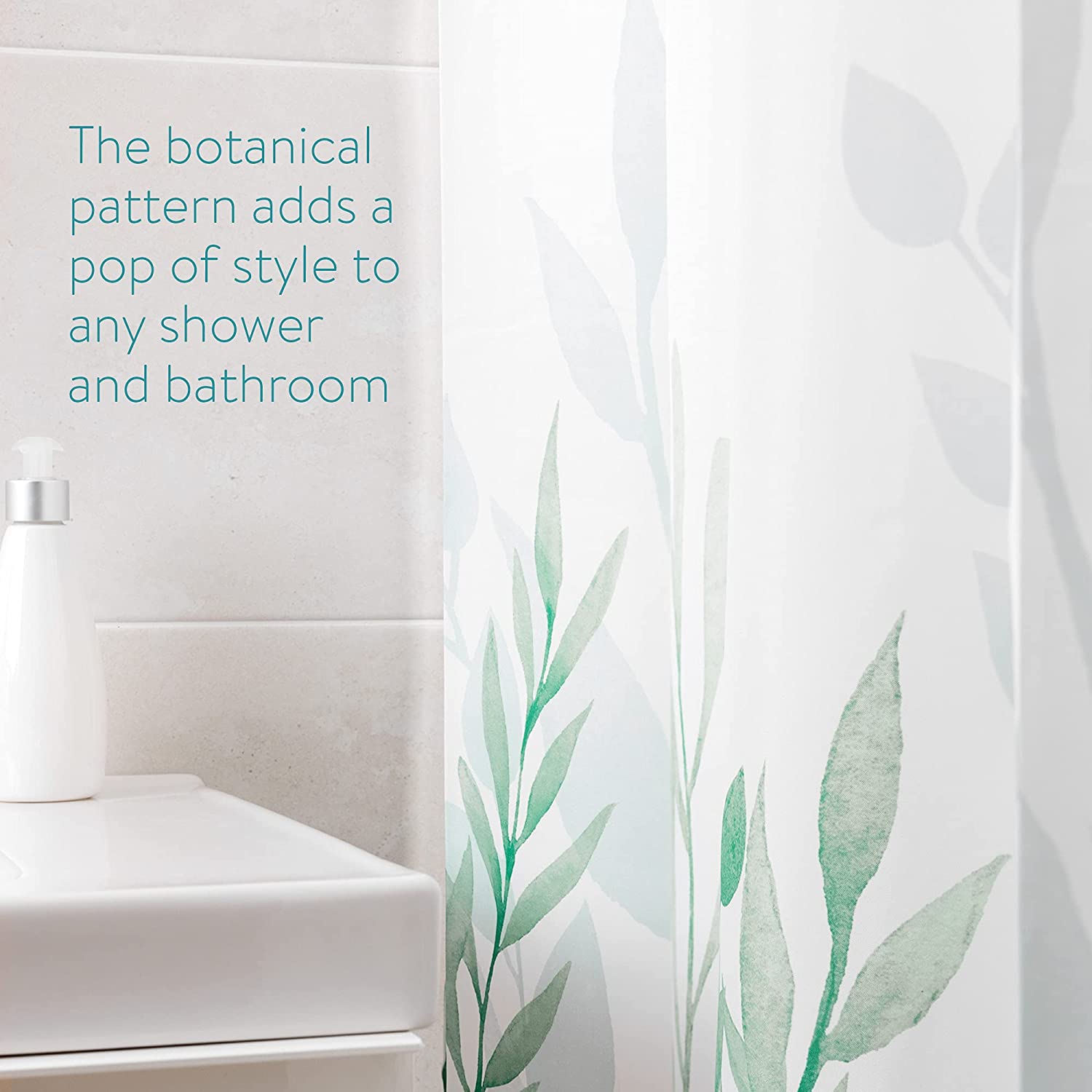 Navaris Κουρτίνα Μπάνιου - Design Green Plants - Green / White - 54265.02