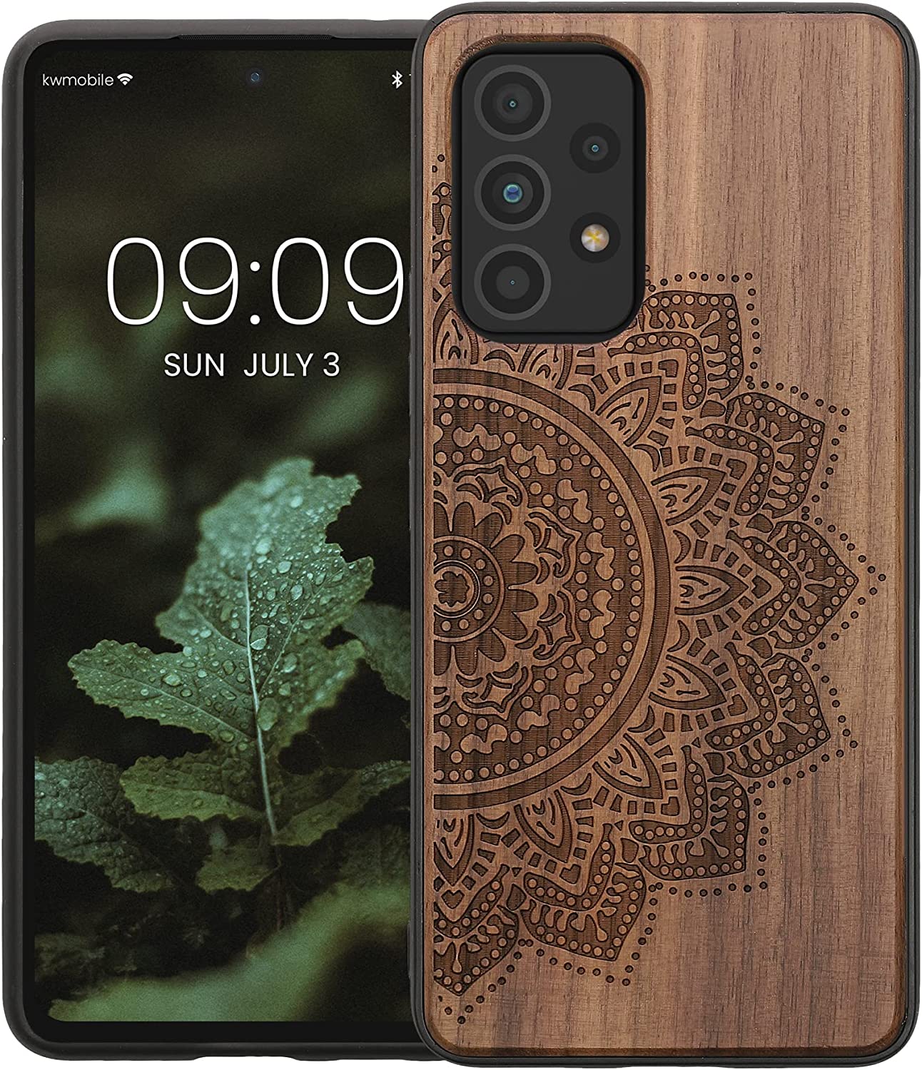 KW Samsung Galaxy A53 5G Θήκη από Φυσικό Ξύλο - Design Semi Flower - Dark Brown - 58317.12