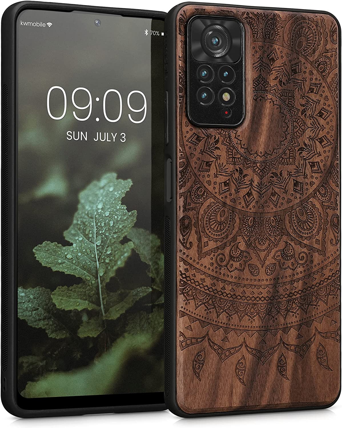 KW Xiaomi Redmi Note 11 Pro / Note 11 Pro 5G Θήκη από Φυσικό Ξύλο - Design Indian Sun - Dark Brown - 57381.07