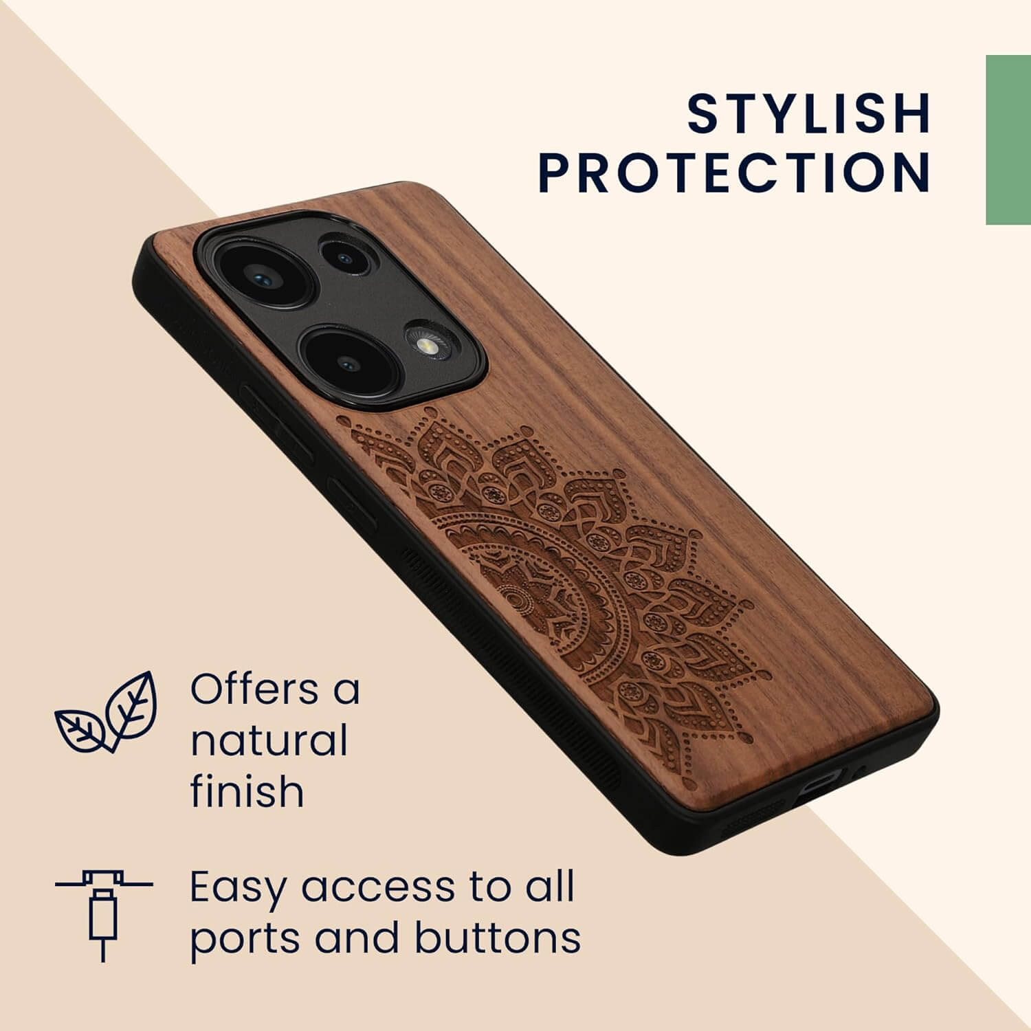 KW Xiaomi Redmi Note 13 Pro 4G Θήκη από Φυσικό Ξύλο - Design Rising Sun - Dark Brown