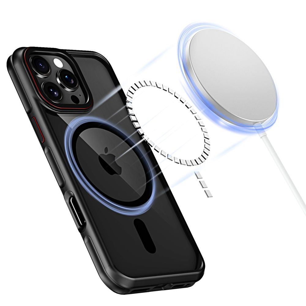 Tech - Protect iPhone 15 Pro MagHybrid - Σκληρή Θήκη με Πλαίσιο Σιλικόνης και MagSafe - Black Ημιδιάφανη / Red