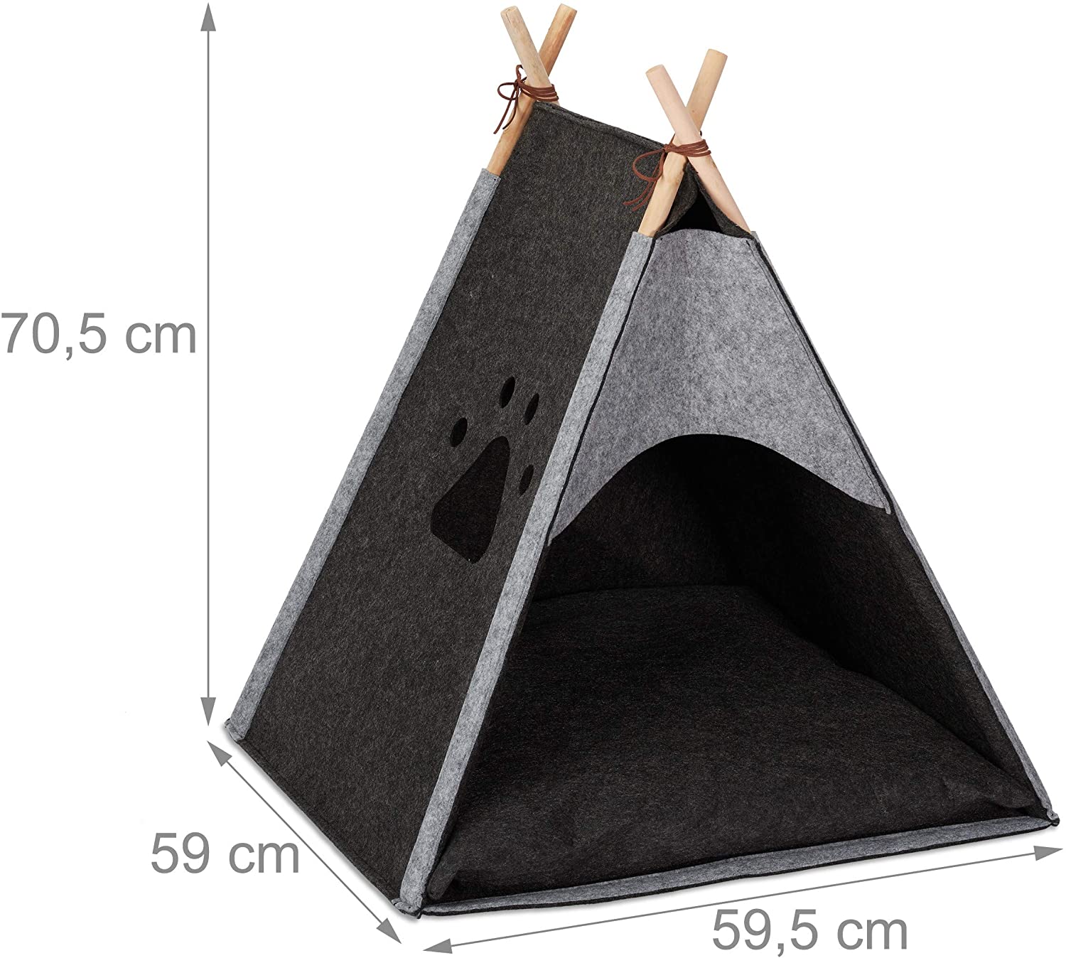 Relaxdays Σκηνή σε Στυλ Τeepee από Τσόχα για Γάτες και Σκύλους - 70,5 x 59,5 x 59 cm - Dark Grey - 4052025913519