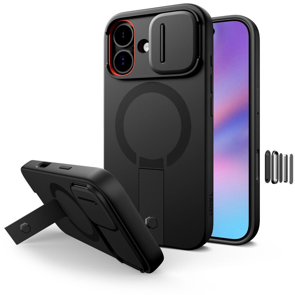 Tech - Protect iPhone 17 - Kevlar Aura MagSafe - Σκληρή Θήκη με Ανοιγόμενο Κάλυμμα Κάμερας και Stand - Black