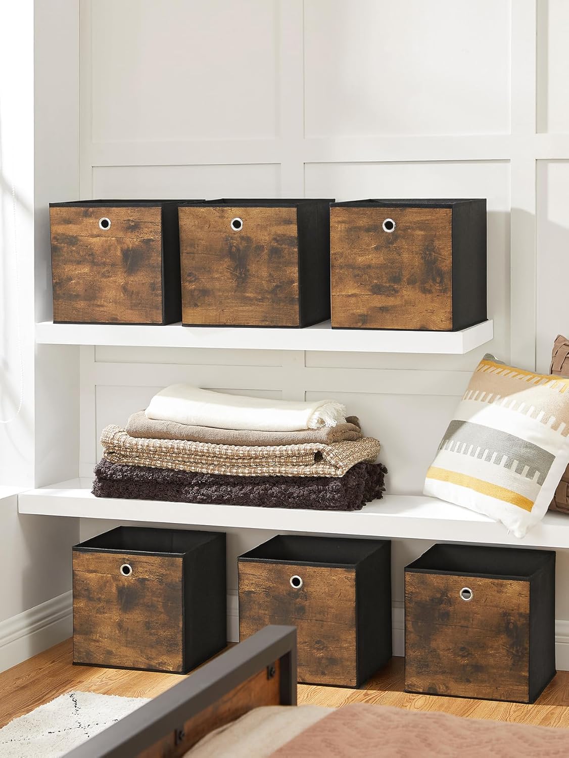 Songmics Σετ με 6 Υφασμάτινα Κουτιά Αποθήκευσης - Rustic Brown / Black - RFB102B01