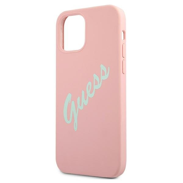 Guess iPhone 12 / iPhone 12 Pro Silicone Vintage Script Θήκη Σιλικόνης - Pink / Green - GUHCP12MLSVSPG