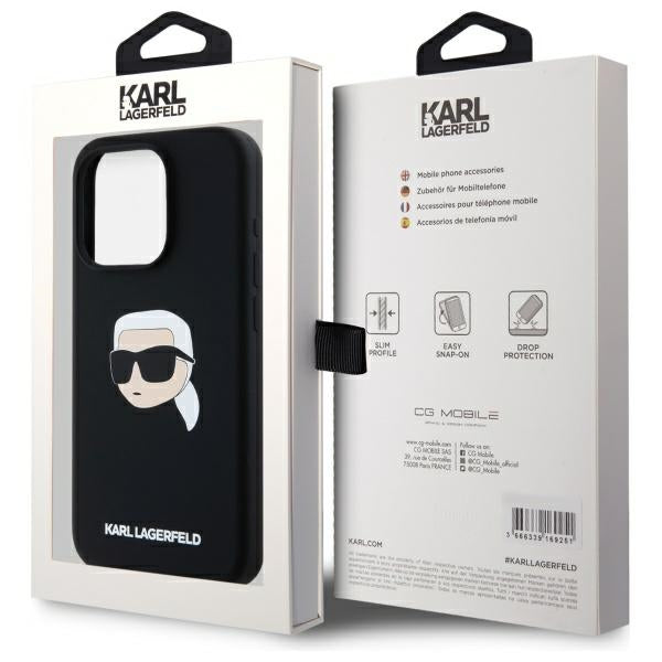 Karl Lagerfeld iPhone 15 Pro Max - Silicone Karl Head Print - MagSafe Θήκη Σιλικόνης - Black - KLHMP15XSKHPPLK