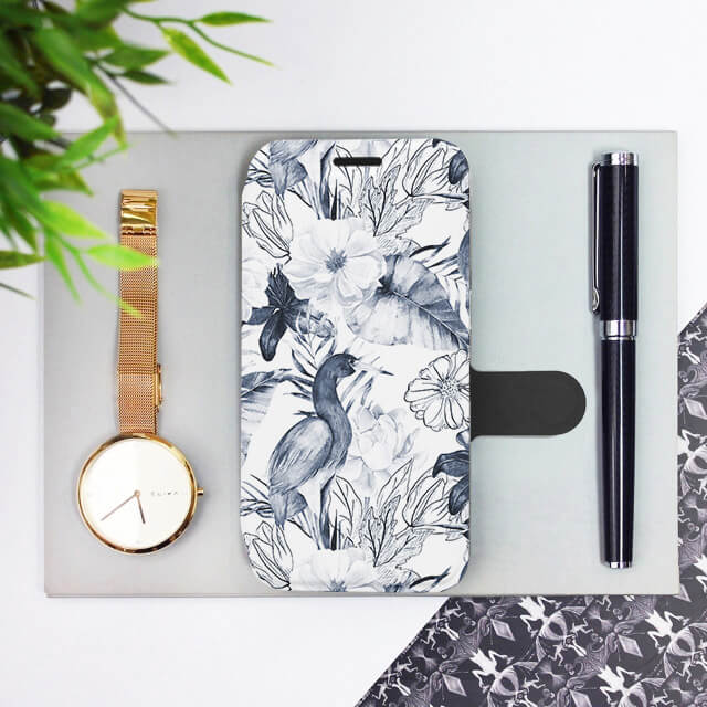 Mobiwear iPhone 14 Pro Θήκη Βιβλίο Slim Flip - Design Exotic Bird Crane and Flowers - MX09S