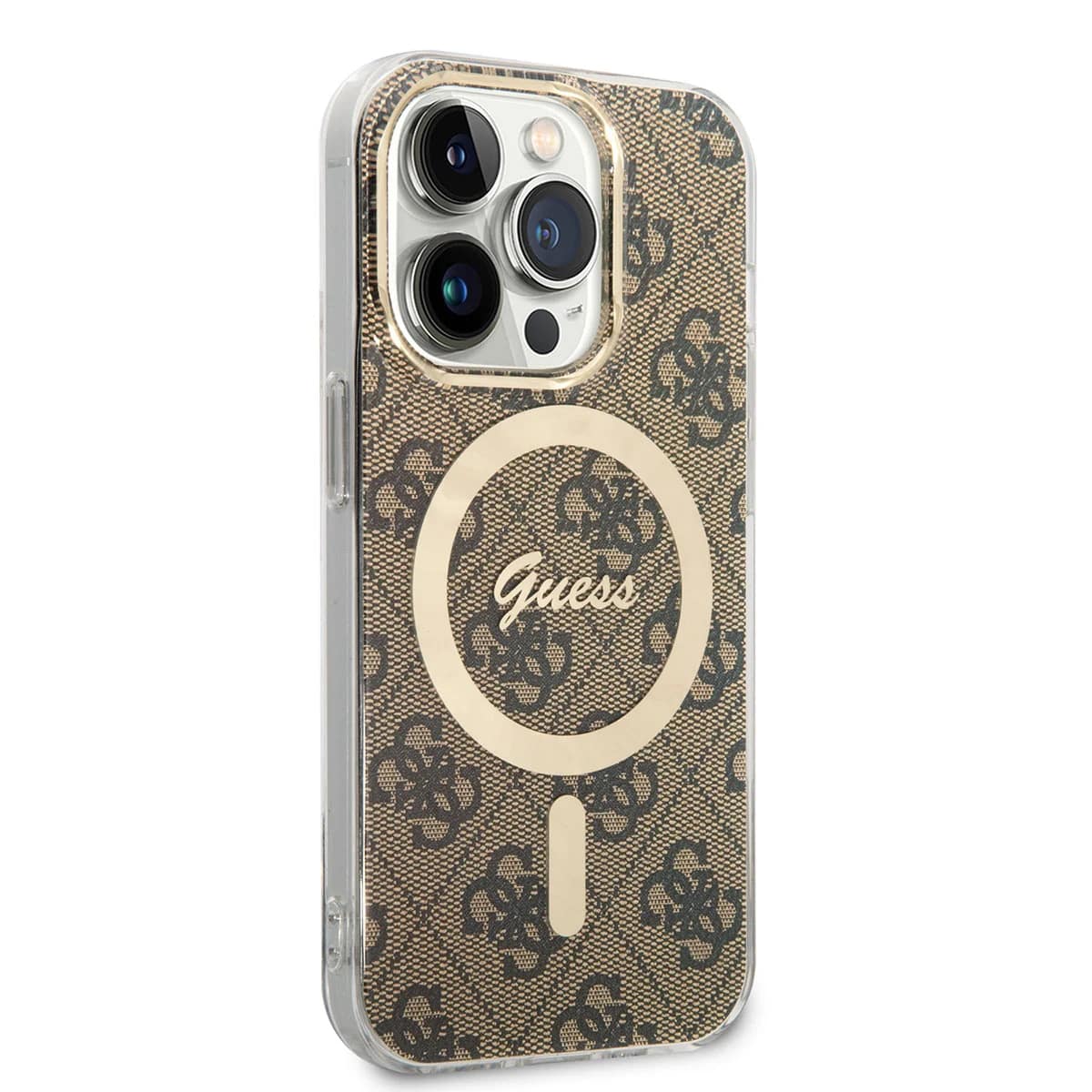 Guess iPhone 15 Pro IML 4G MagSafe Σκληρή Θήκη με Πλαίσιο Σιλικόνης και MagSafe - Brown - GUHMP15LH4STW