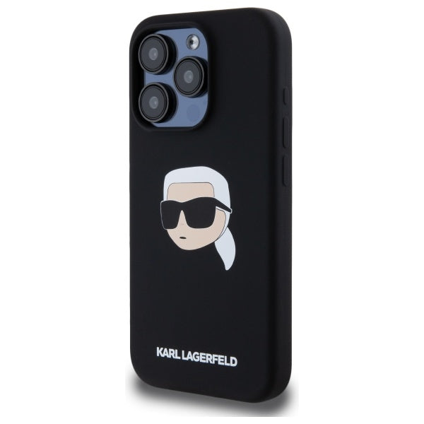 Karl Lagerfeld iPhone 15 Pro Max - Silicone Karl Head Print - MagSafe Θήκη Σιλικόνης - Black - KLHMP15XSKHPPLK
