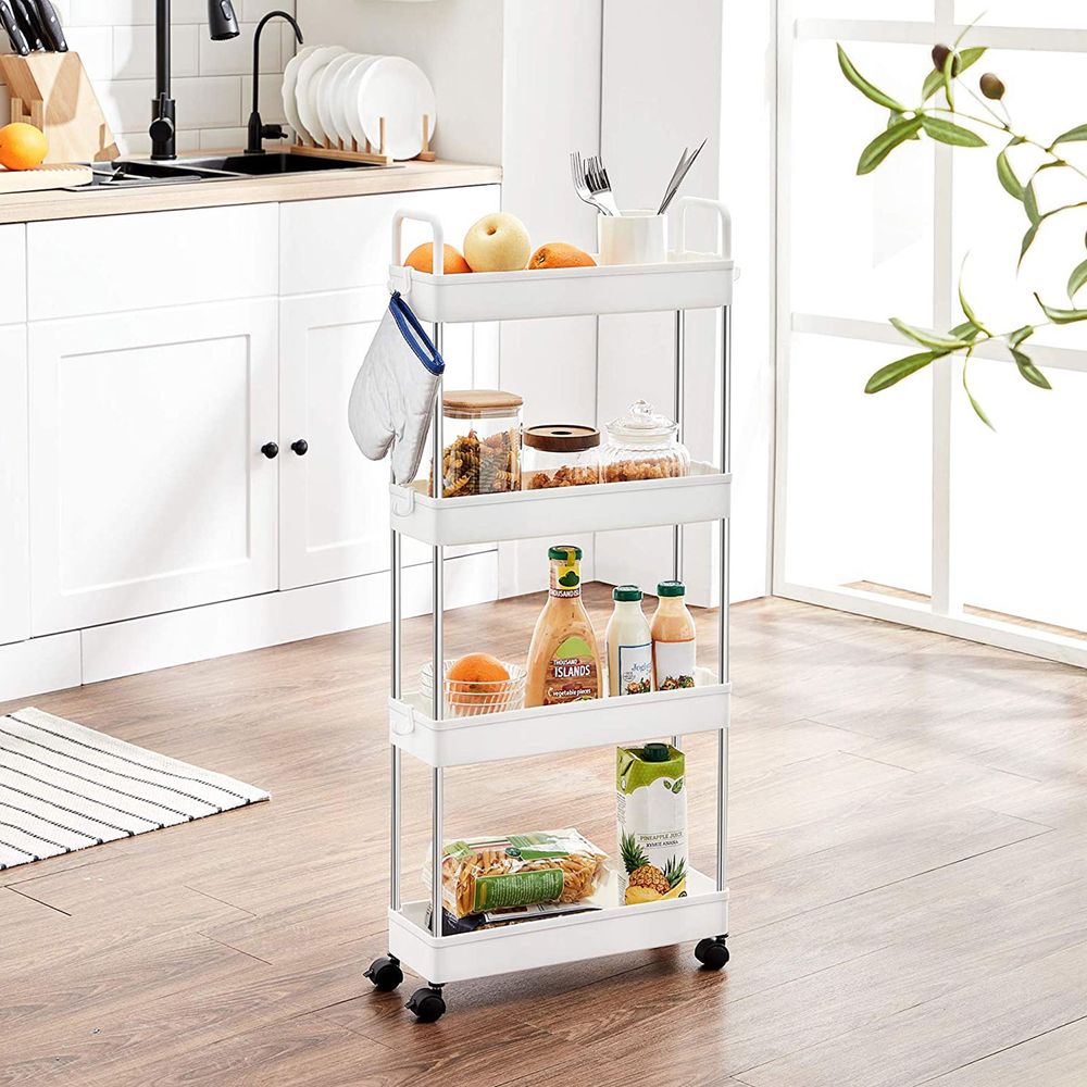Songmics Πλαστικό Καρότσι Εξοικονόμησης Χώρου για Οργάνωση και Αποθήκευση με 4 Ράφια - 40 x 13 x 93 cm - White - KSC018W01