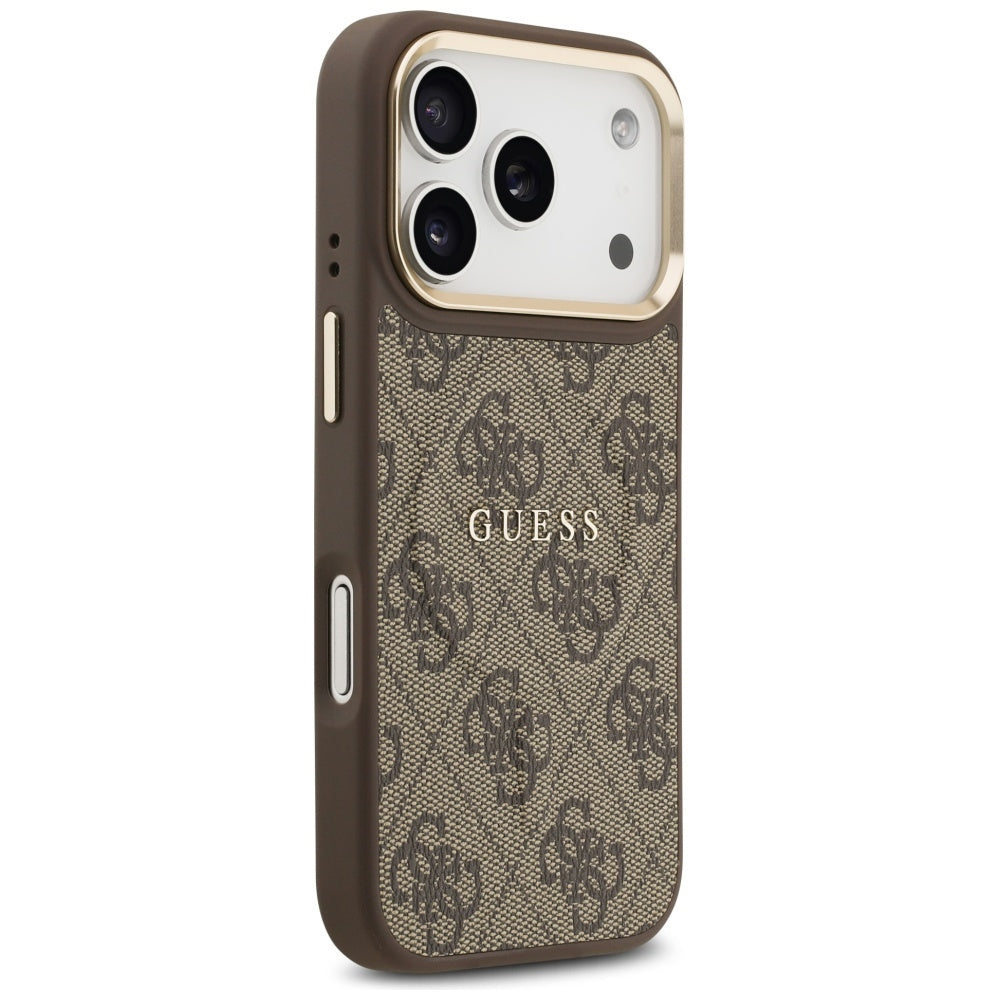 Guess iPhone 17 Pro - 4G PU Classic Logo MagSafe - Σκληρή Θήκη με Πλαίσιο Σιλικόνης και Επένδυση Οικολογικού Δέρματος - Brown - GUHMP17LP4MSEGCW