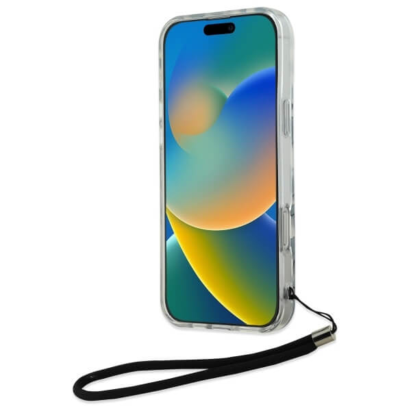 Karl Lagerfeld iPhone 16 Pro Max - IML Zebra Pattern and Cord - Σκληρή Θήκη με Πλαίσιο Σιλικόνης και Λουράκι - Black - KLHCP16XHZBPKCCK