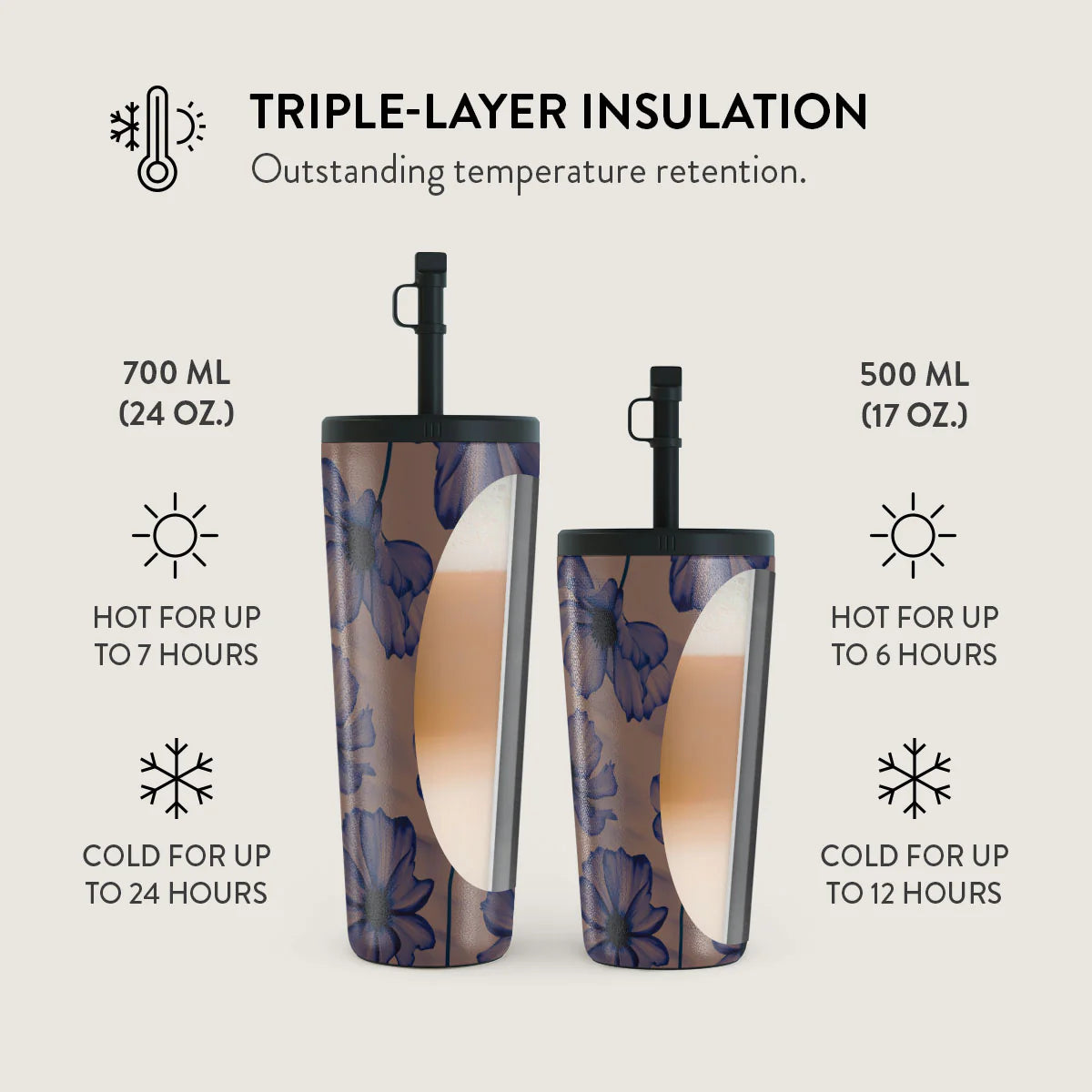 Burga Κούπα θερμός από Ανοξείδωτο Ατσάλι με καλαμάκι - 500ml - Velvet Night