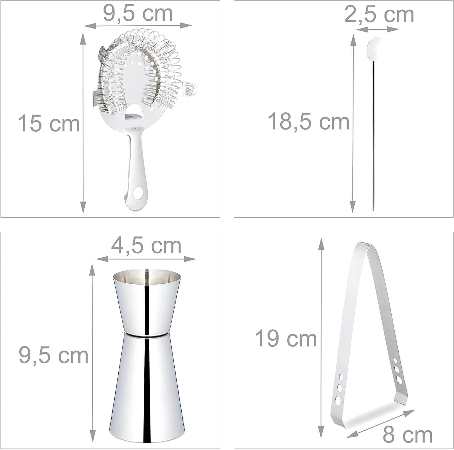 Relaxdays Σετ Κοκτέιλ 5 Τεμαχίων από Ανοξείδωτο Ατσάλι - Silver - 4052025983253