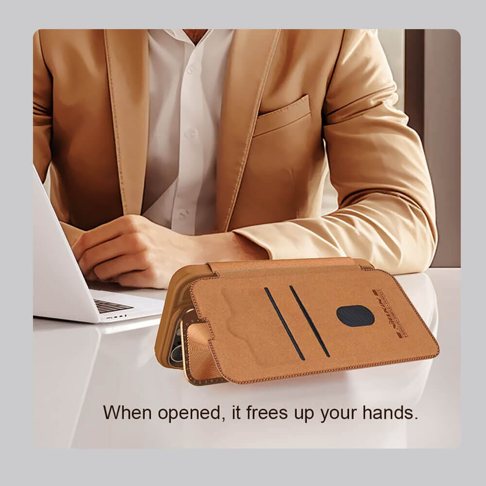 Nillkin iPhone 16 Qin Prop Leather Θήκη Βιβλίο με Κάλυμμα για την Κάμερα - Brown