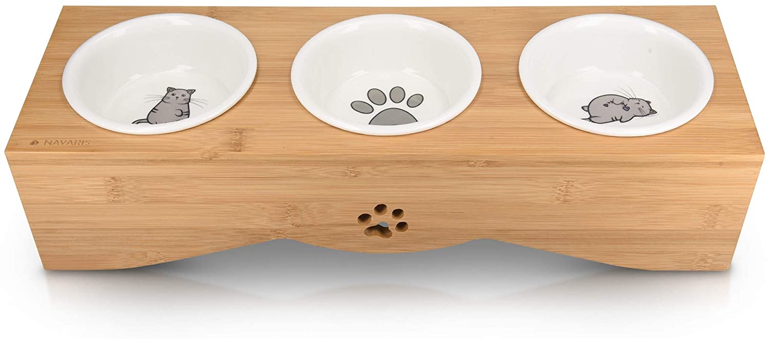 Navaris Raised Pet Bowls Stand - Ανυψωμένα Μπολ Φαγητού με Ξύλινη Βάση για Κατοικίδια - 130 ml - Wood - 53327.01