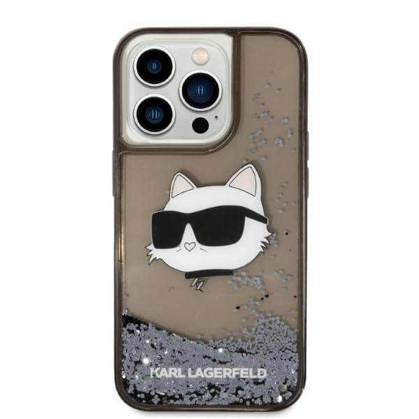 Karl Lagerfeld iPhone 14 Pro Max - Liquid Glitter Choupette's Head Σκληρή Θήκη με Πλαίσιο Σιλικόνης - Black - KLHCP14XLNCHCK