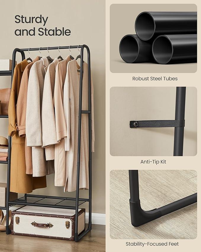Songmics Επιδαπέδια Κρεμάστρα με Ράγα και 5 Ράφια - Black - HSR138B01