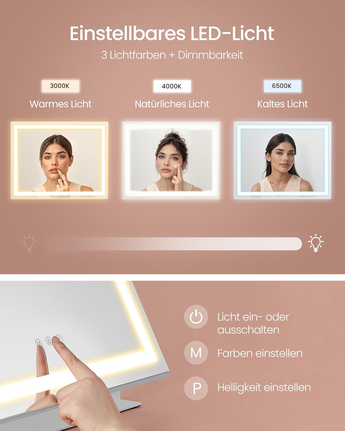 Songmics Επιτραπέζιος Καθρέφτης Μακιγιάζ με Φωτισμό LED και Διακόπτη Αφής - Matte White - LWM002W02