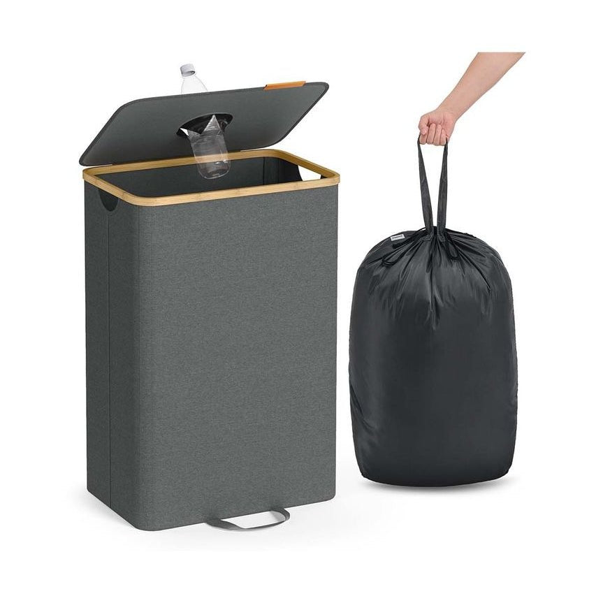 Songmics Κάδος Ανακύκλωσης για Μπουκάλια - 95L - Slate Grey / Natural Beige - RRB509G01