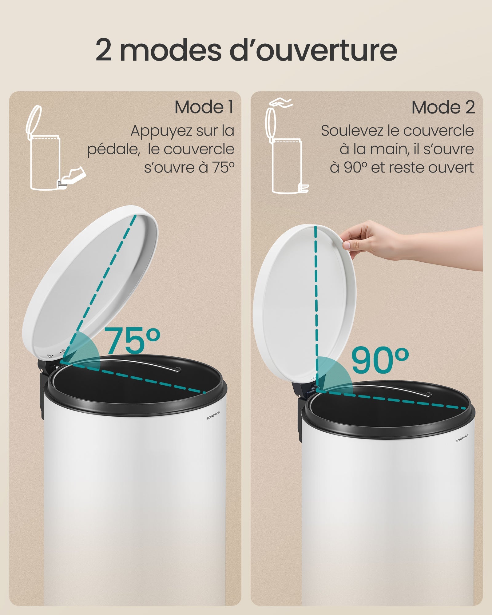 Songmics Κάδος Απορριμμάτων - 20L - Cloud White - LTB021WZ01