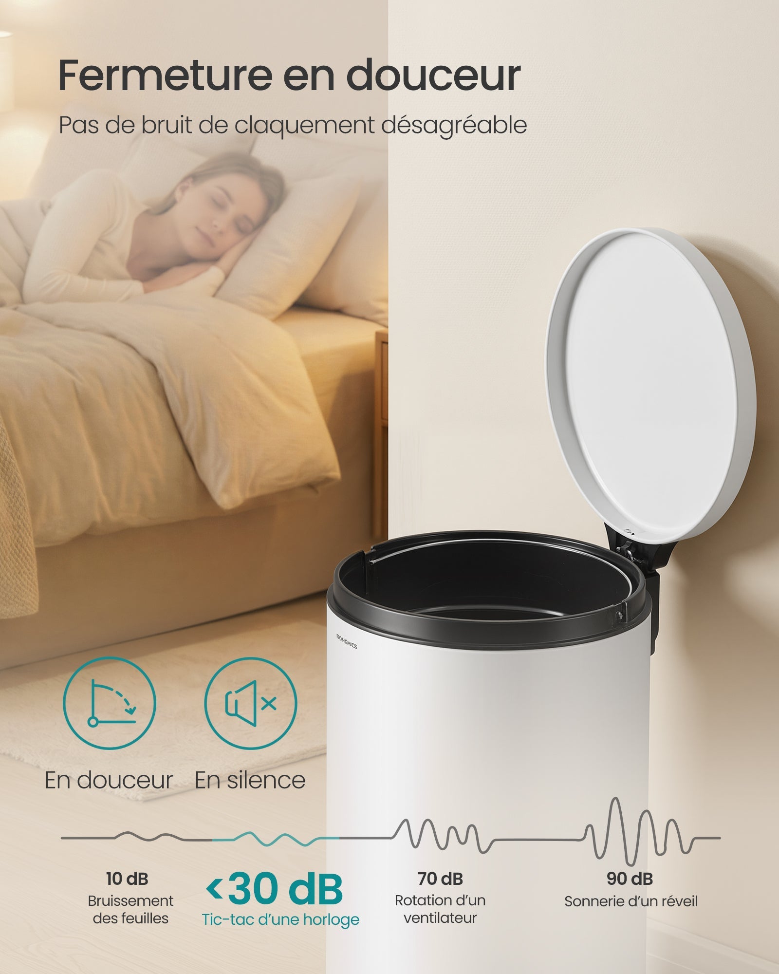 Songmics Κάδος Απορριμμάτων - 20L - Cloud White - LTB021WZ01