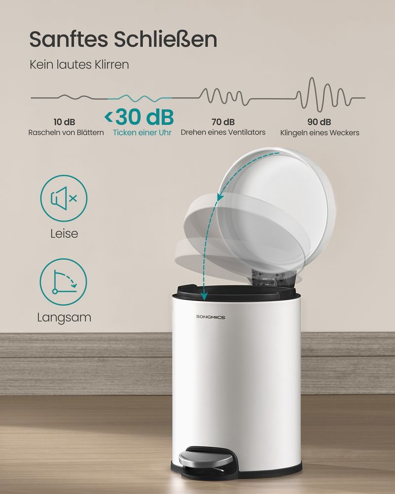 Songmics Κάδος Απορριμμάτων για το Μπάνιο - 3L - Cloud White - LTB013WZ01
