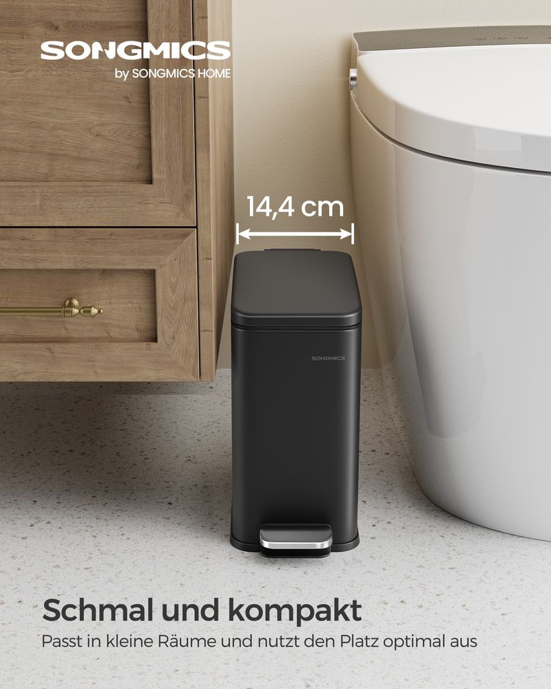Songmics Κάδος Απορριμμάτων για το Μπάνιο - 5L - Black - LTB560B05