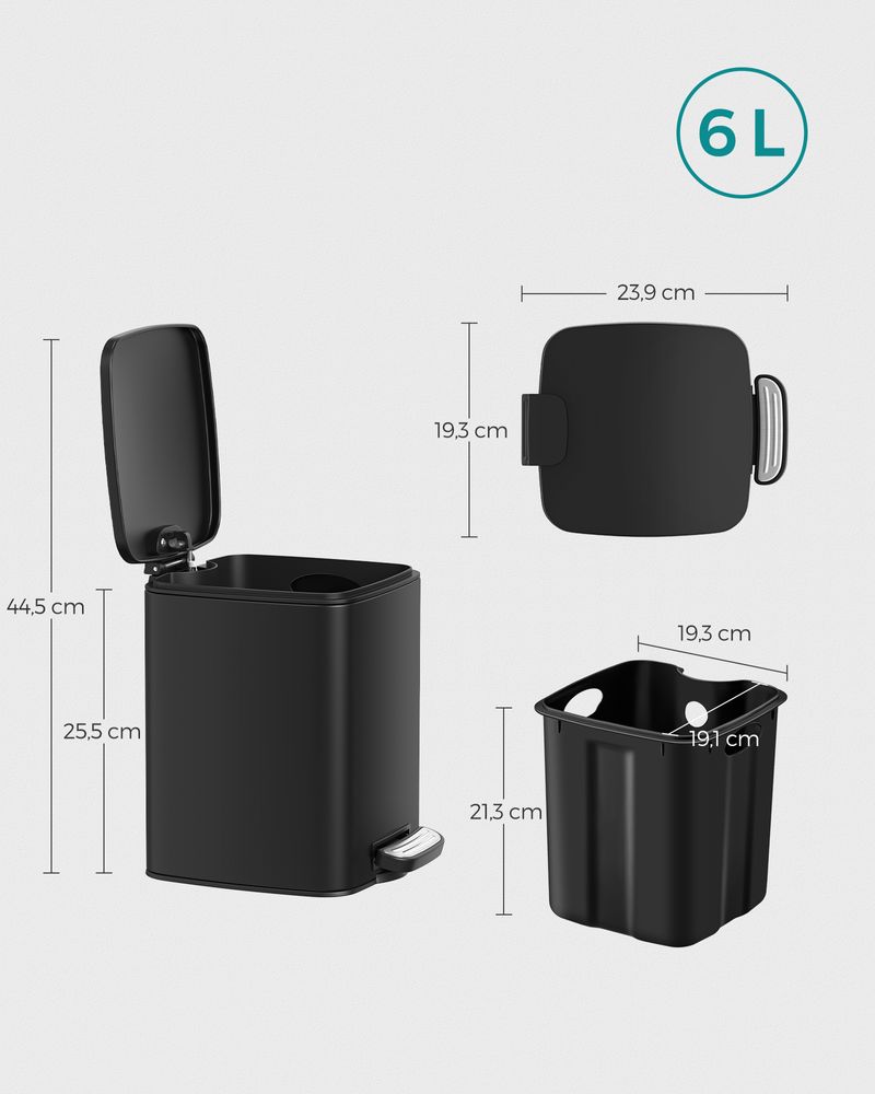 Songmics Κάδος Απορριμμάτων για το Μπάνιο - 6L - Black - LTB590B0602