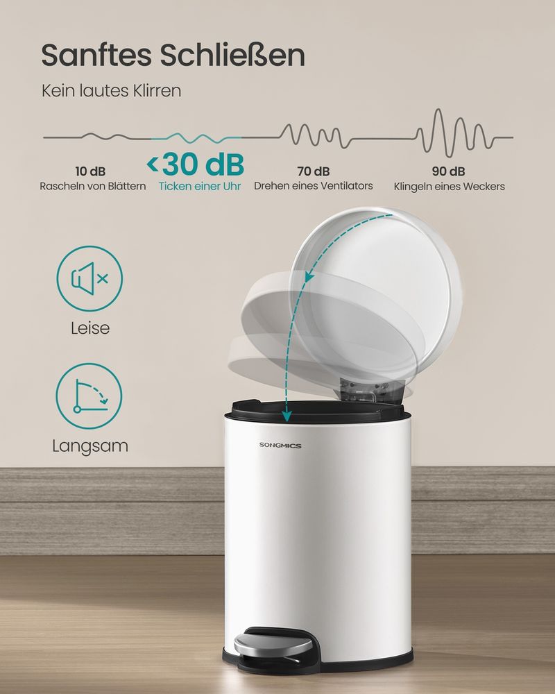 Songmics Κάδος Απορριμμάτων για το Μπάνιο - 6L - Cloud White - LTB016WZ02