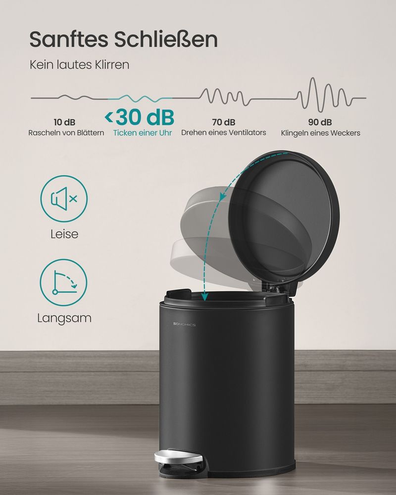 Songmics Κάδος Απορριμμάτων για το Μπάνιο - 6L - Ink Black - LTB016BZ02