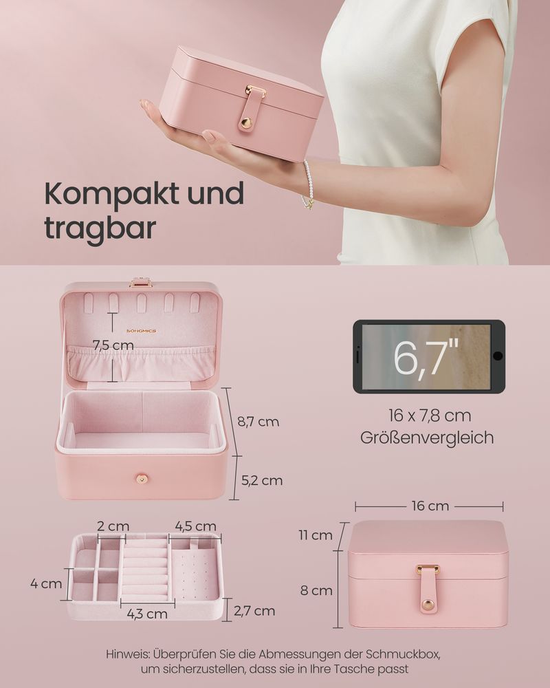 Songmics Κοσμηματοθήκη Ταξιδίου - Pastel Pink - JBC166R01