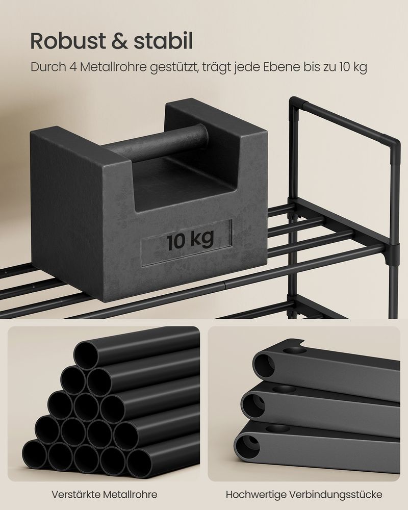 Songmics Μεταλλική Παπουτσοθήκη με 10 Ράφια - 30 x 92 x 174 cm - Black - LSA10BKV2