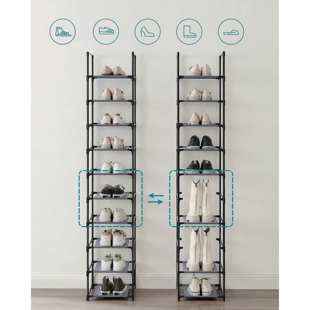 Songmics Μεταλλική Παπουτσοθήκη με 10 Ράφια - 33 x 33 x 173 cm - Grey - LSR110G01
