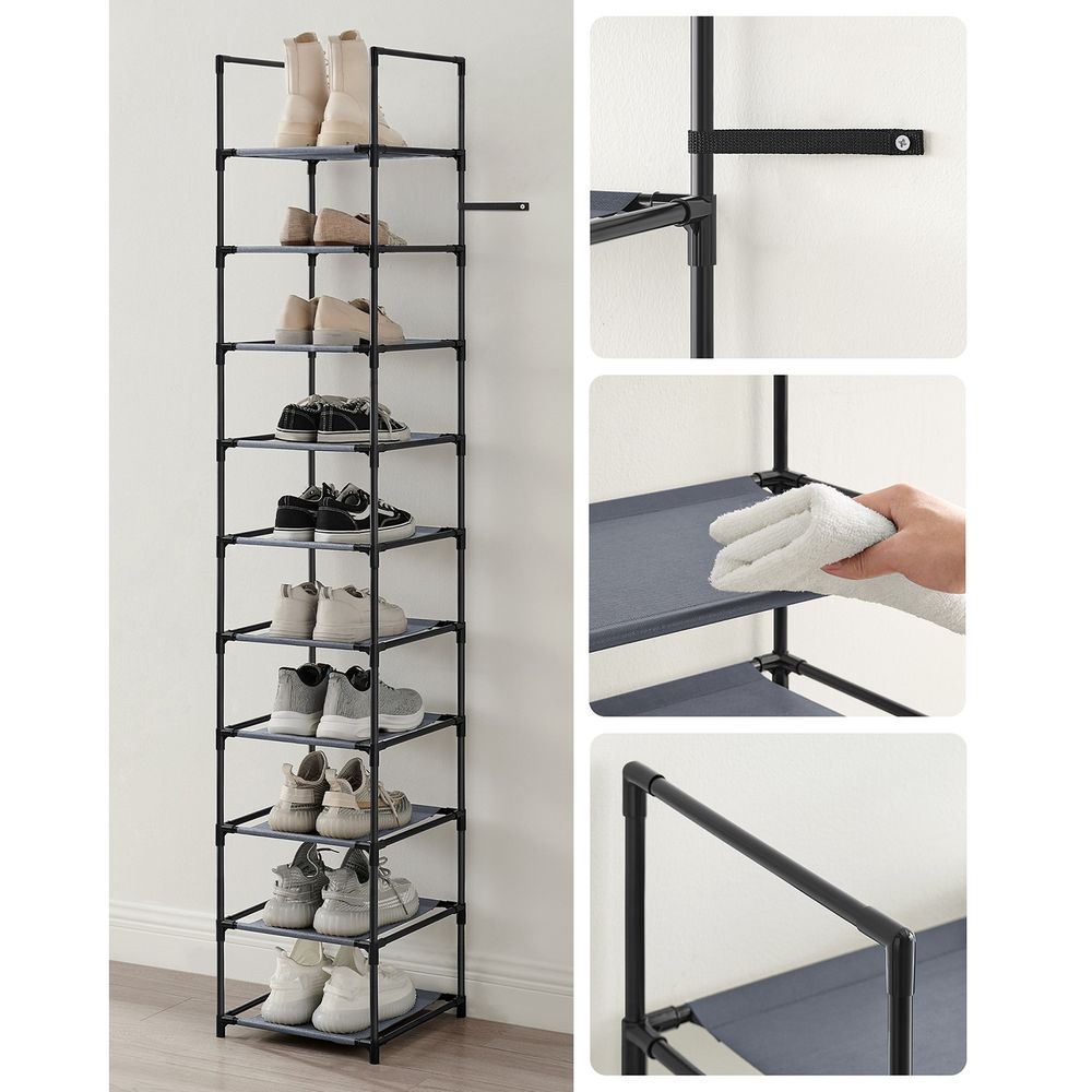 Songmics Μεταλλική Παπουτσοθήκη με 10 Ράφια - 33 x 33 x 173 cm - Grey - LSR110G01