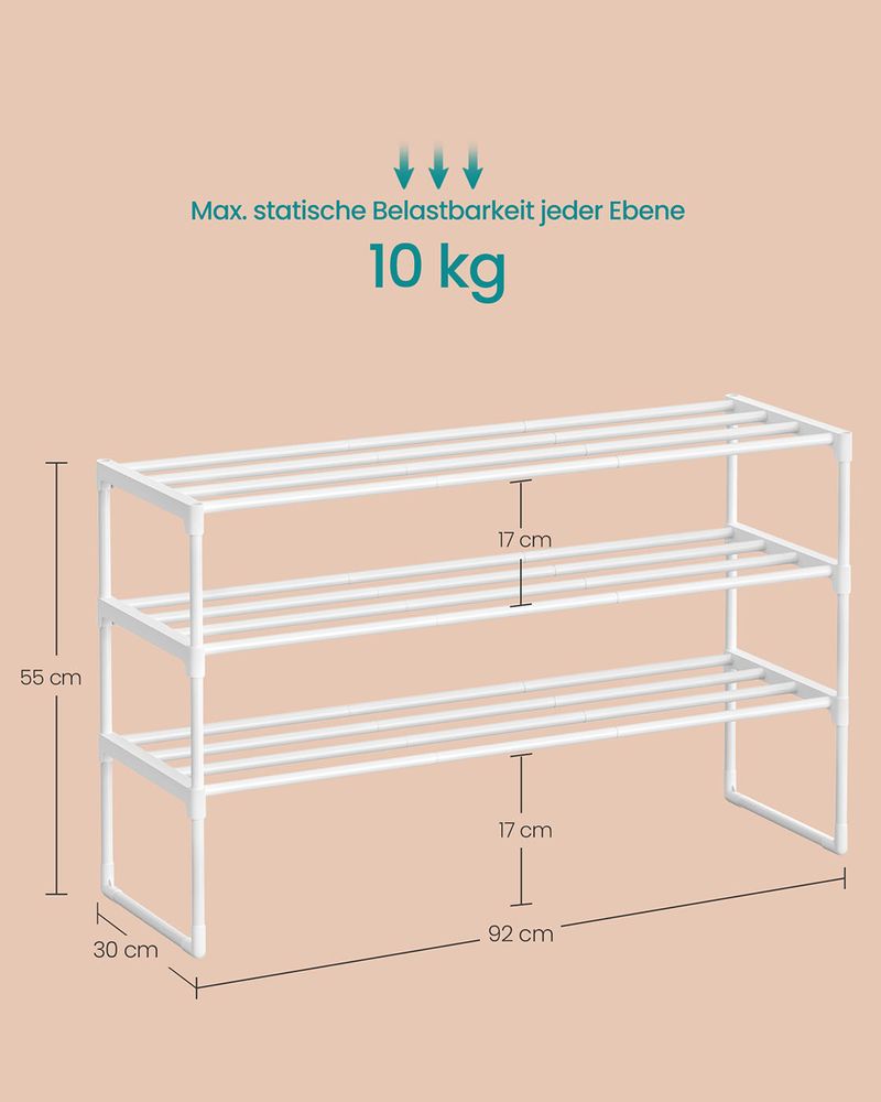 Songmics Μεταλλική Παπουτσοθήκη με 3 Ράφια - White - LSA303W03