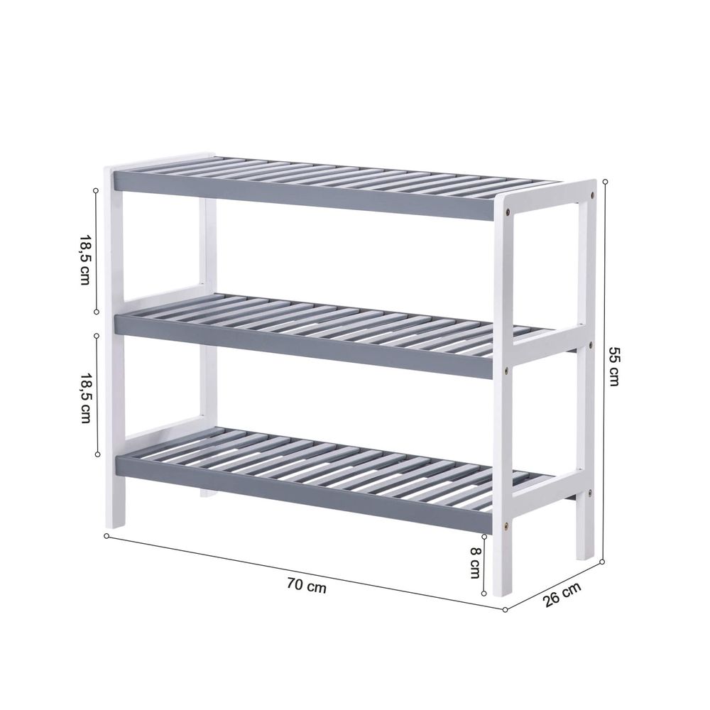 Songmics Παπουτσοθήκη με 3 Ράφια από Μπαμπού - 70 x 55 x 26 cm - Grey / White - LBS03WG