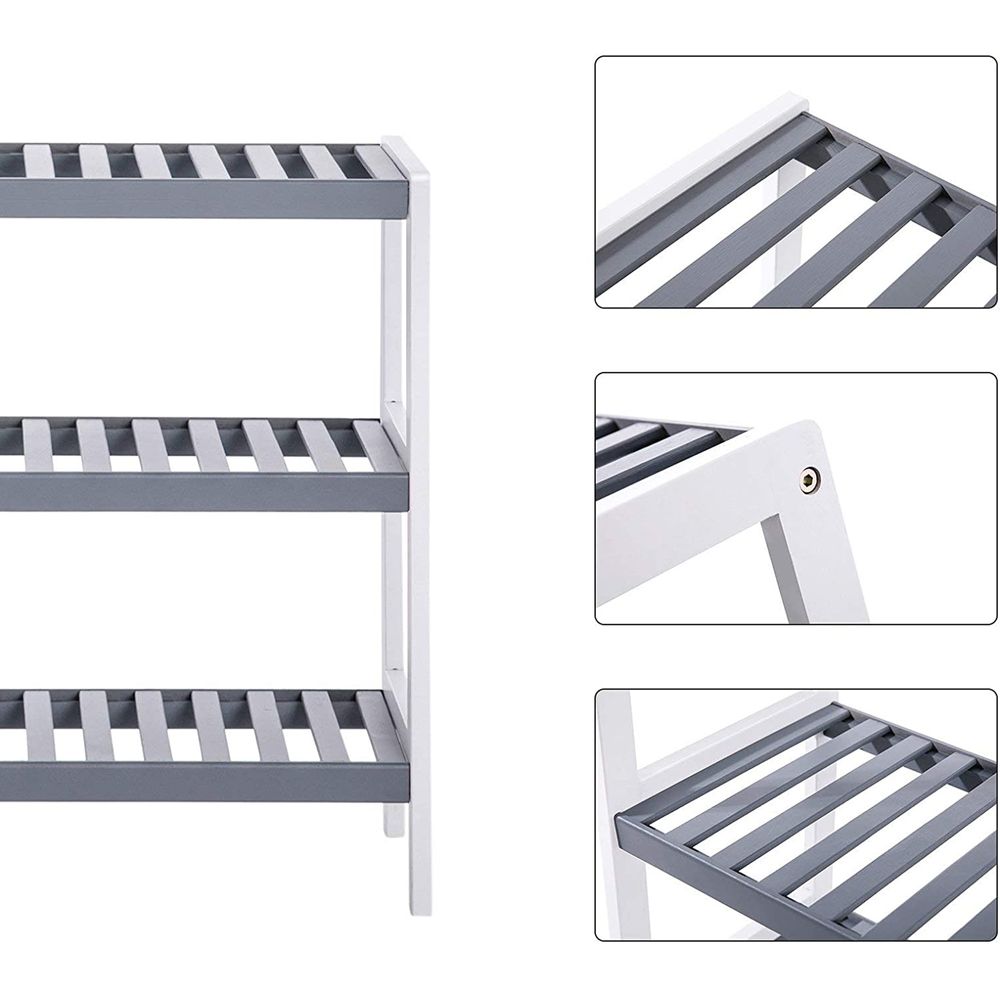 Songmics Παπουτσοθήκη με 3 Ράφια από Μπαμπού - 70 x 55 x 26 cm - Grey / White - LBS03WG