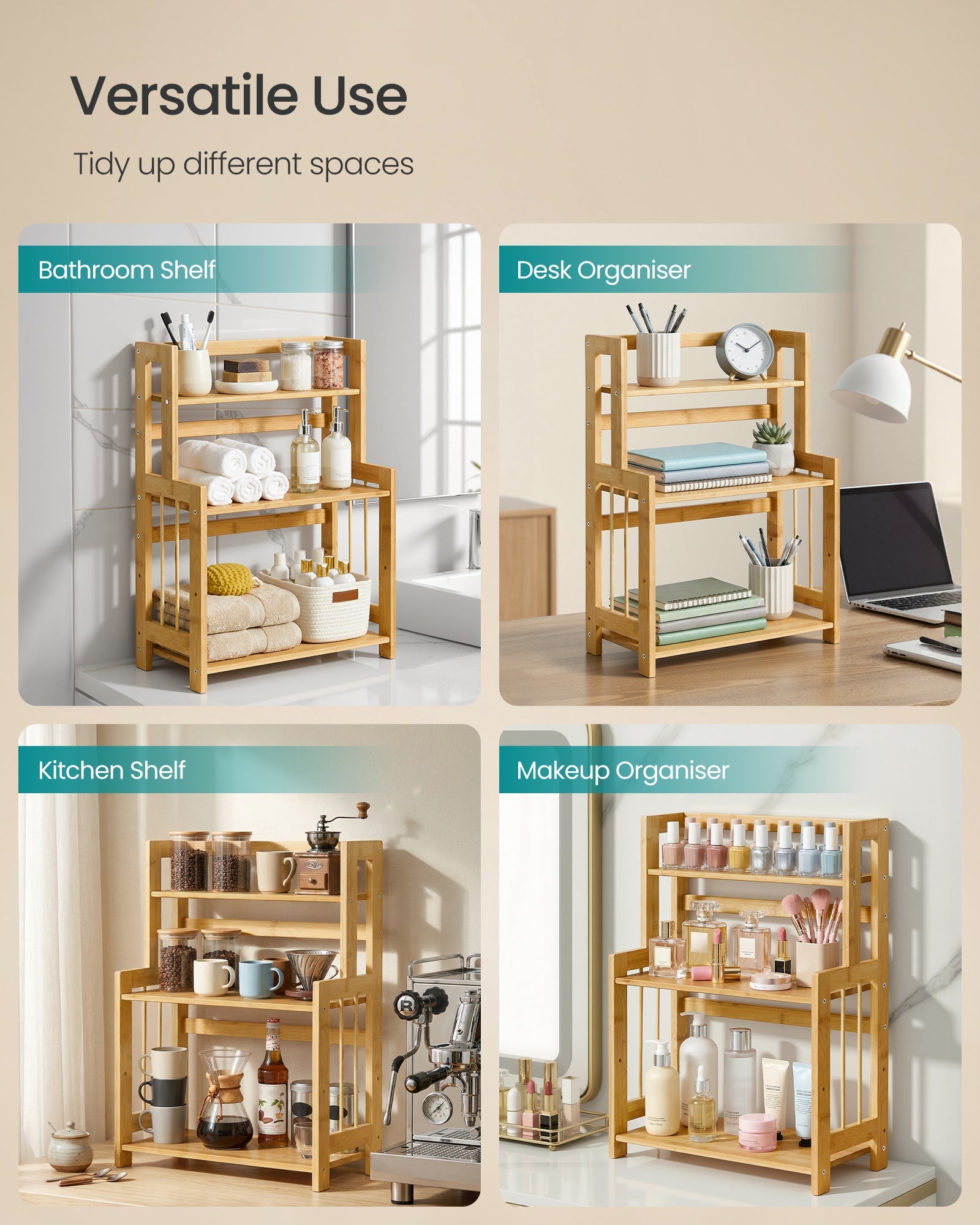 Songmics Ράφι για τον Πάγκο 3 Επιπέδων - Natural Beige - OFS047Y101