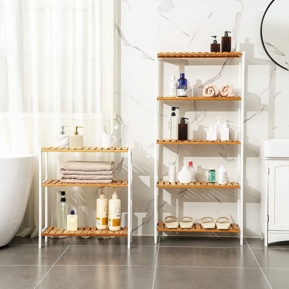 Songmics Ραφιέρα Μπαμπού 3 Επιπέδων - 60 x 26 x 66 cm - Natural / White - BCB33WN