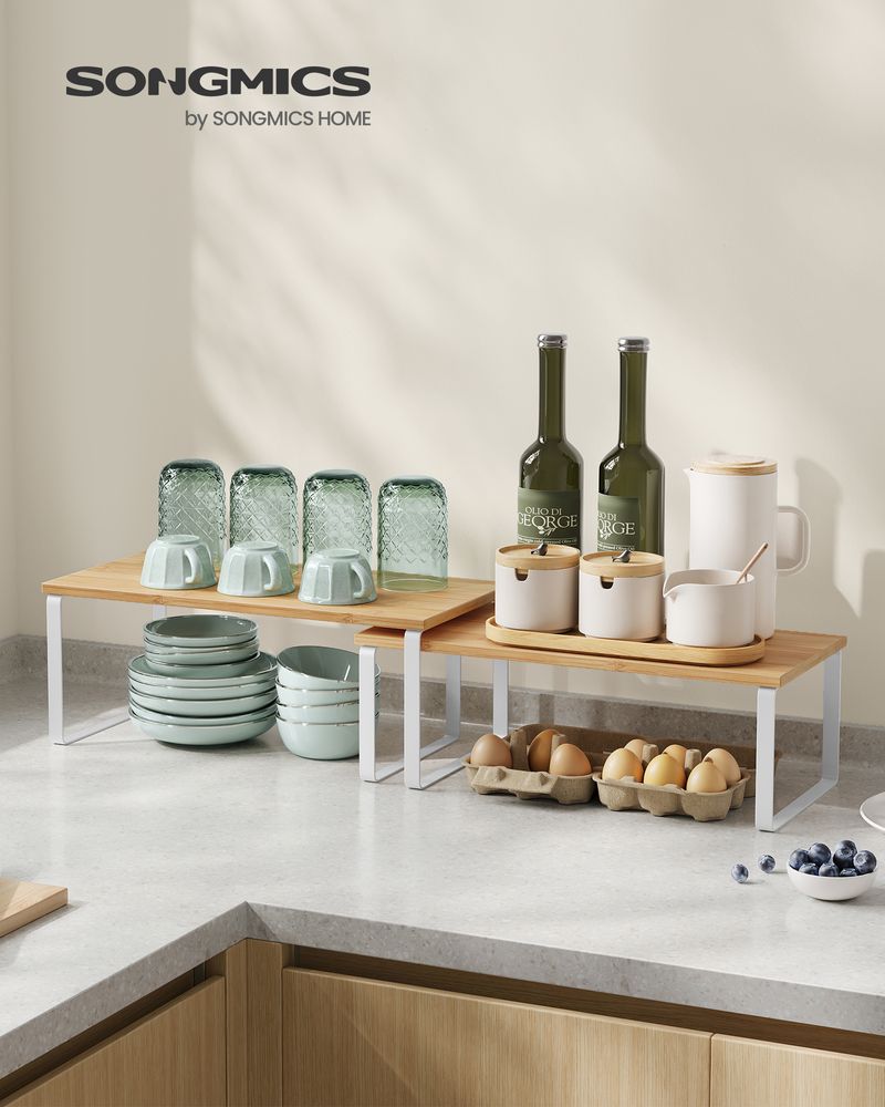 Songmics Σετ με 2 Ξύλινα Ράφια για τον Πάγκο - Cloud White / Natural Beige - KCS200W01V1