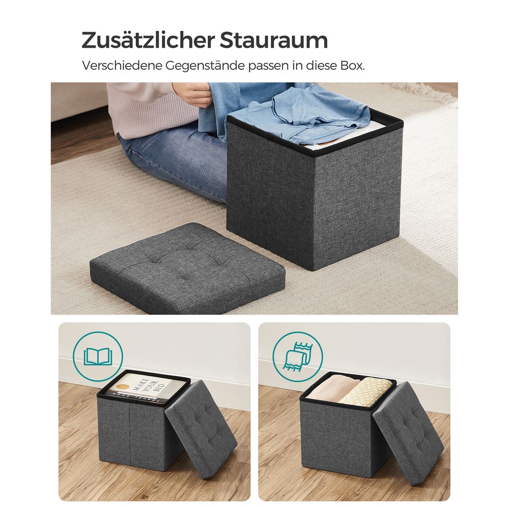 Songmics Σκαμπό με Αποθηκευτικό Χώρο - 30 x 30 cm - Dark grey - LSF028G01