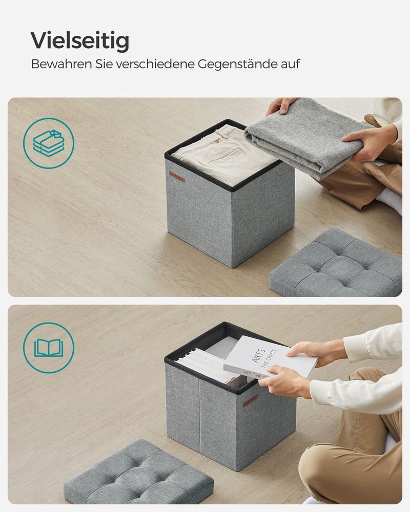 Songmics Σκαμπό με Αποθηκευτικό Χώρο - 30 x 30 cm - Light Grey - LSF028G02