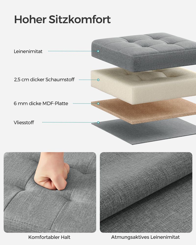 Songmics Σκαμπό με Αποθηκευτικό Χώρο - 30 x 30 cm - Light Grey - LSF028G02