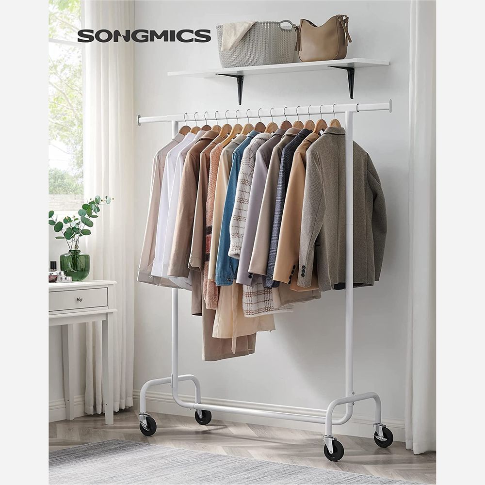 Songmics Τροχήλατη Επεκτεινόμενη Κρεμάστρα Δαπέδου - Ράγα Ρούχων - Matte White - HSR011W01V2