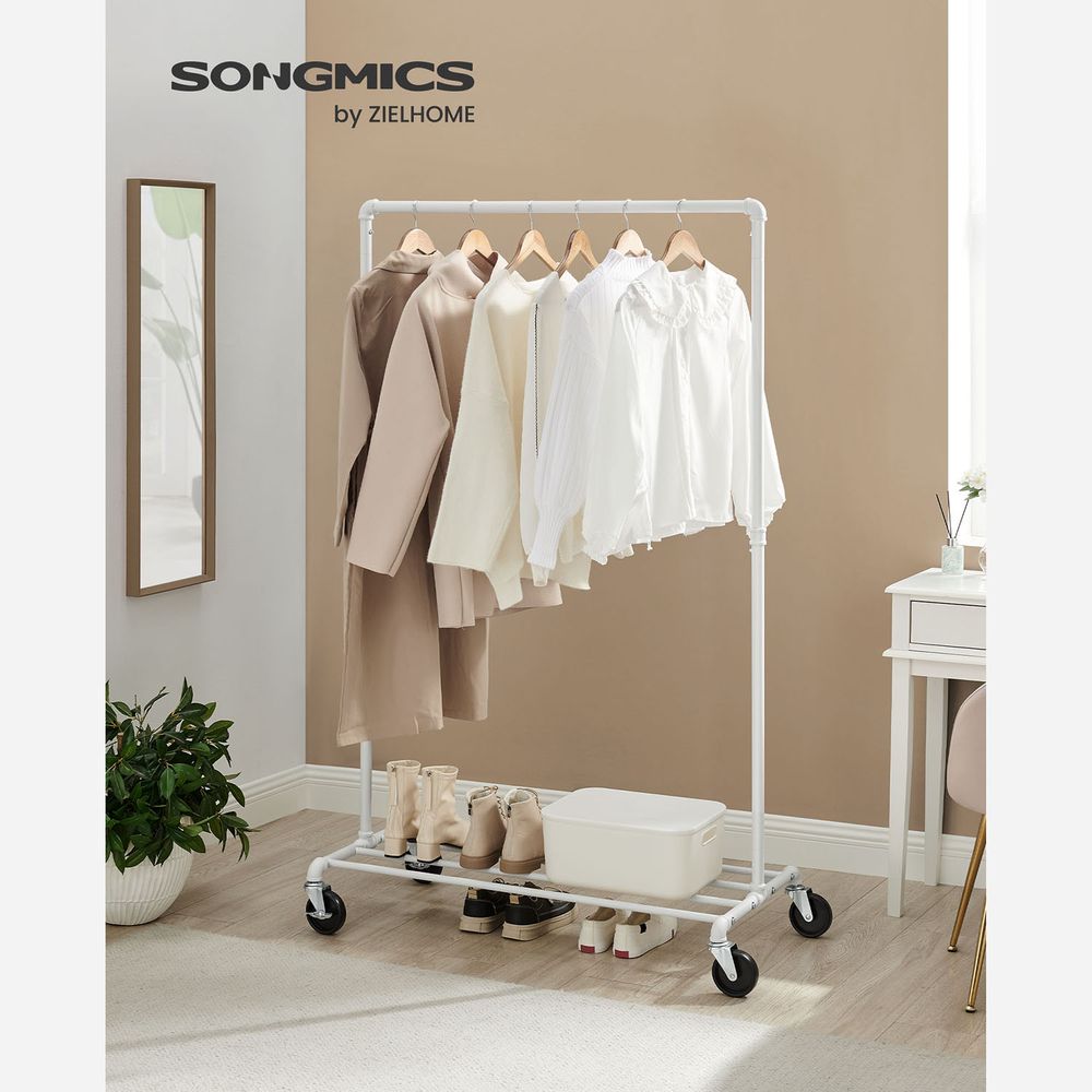 Songmics Τροχήλατη Κρεμάστρα Δαπέδου - Ράγα Ρούχων - 100 x 49 x 163 cm - White - HSR061W01V1