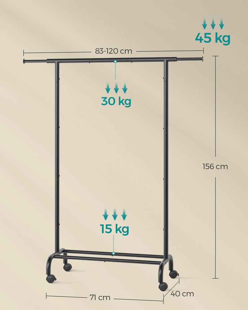 Songmics Τροχήλατη Κρεμάστρα Δαπέδου - Ράγα Ρούχων - Ink Black - HSR134B01