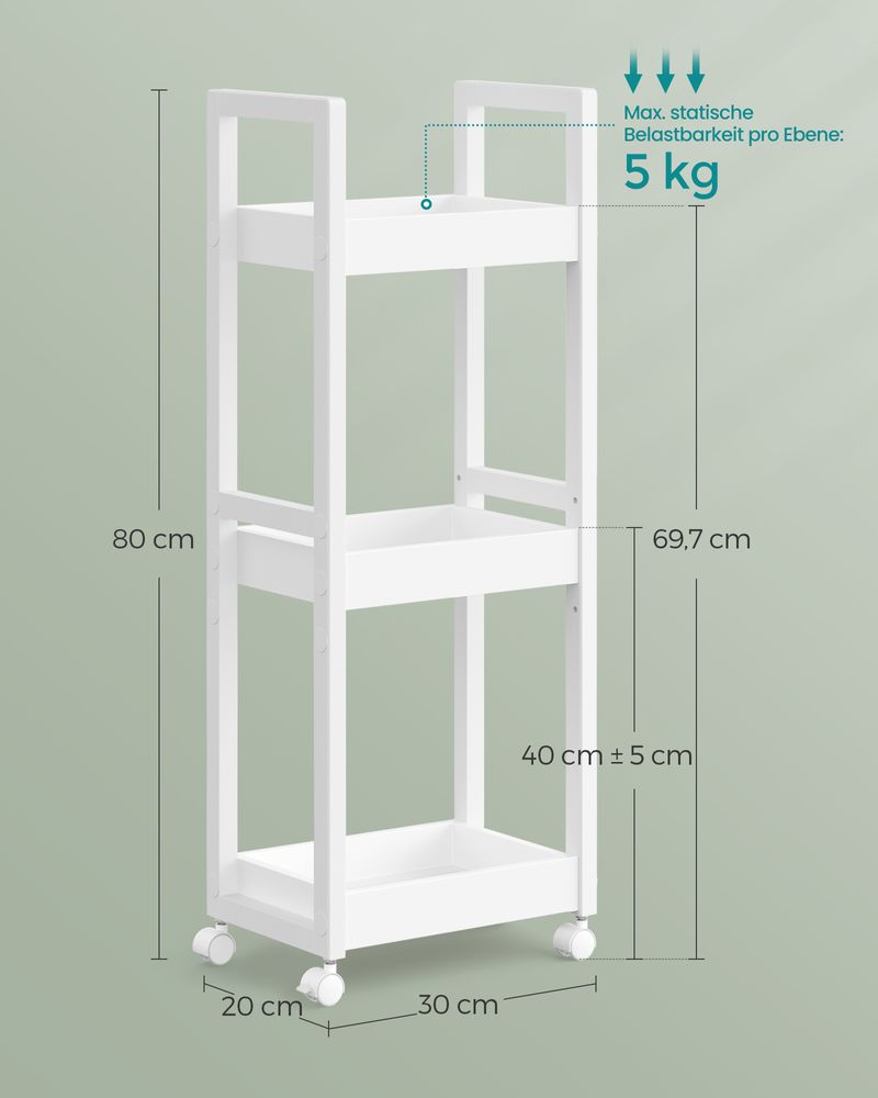 Songmics Τρόλεϊ / Ραφιέρα Μπάνιου 3 Επιπέδων - 20 x 30 x 80 cm - White - BCB083W01
